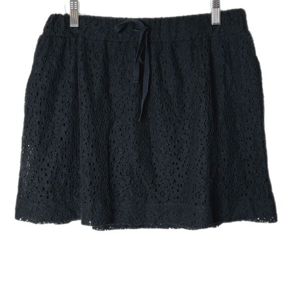 Lou & Grey Women's Lace Mini Skirt Size S Black Drawstring Waist Pockets Lined - Picture 1 of 8